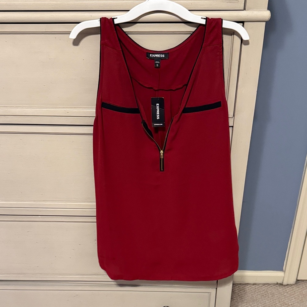 Express Women's Red Tank Top with Zipper Detail